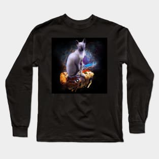 Galaxy Space Sphynx Hairless Cat On Pizza Long Sleeve T-Shirt